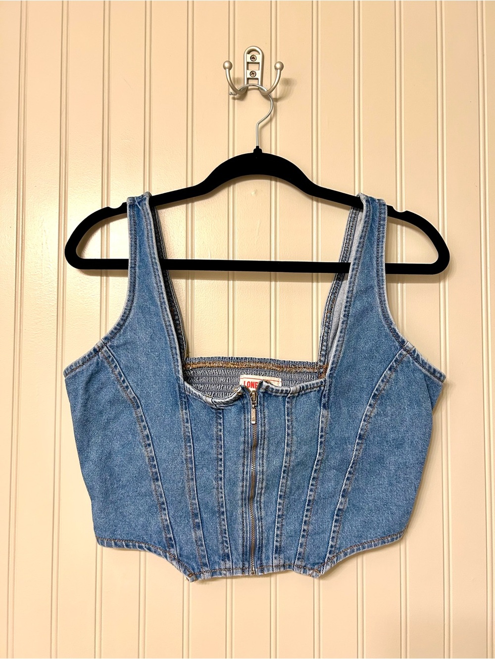 Denim Zip-Front Crop Tank Top